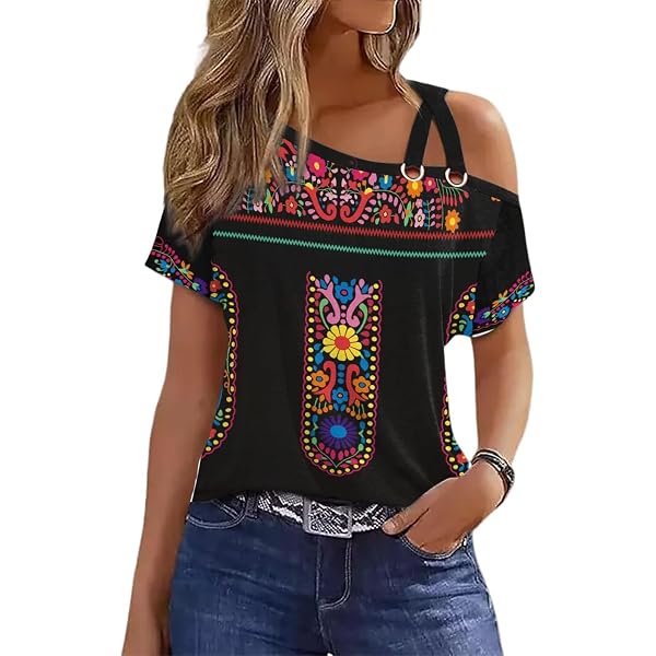 VKEGNIO Criss-Cross One Shoulder Tops Sexy Cold Shoulder Shirts